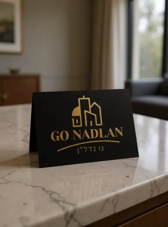 שלט GO NADLAN על רקע בניין